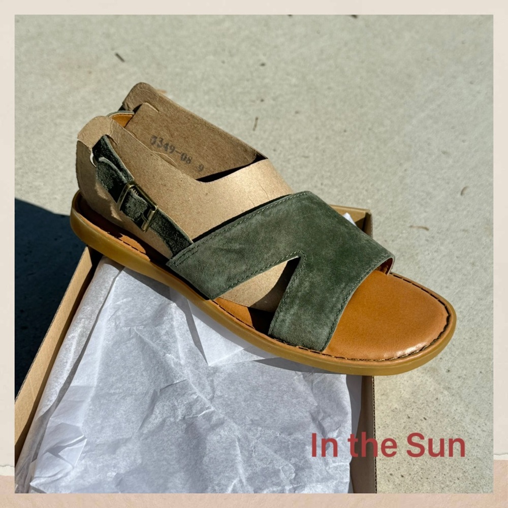 NIB BOC BORN Didi 9M 39-40 Green Suede Slingback Flat Comfort Sandal - Picture 11 of 11
